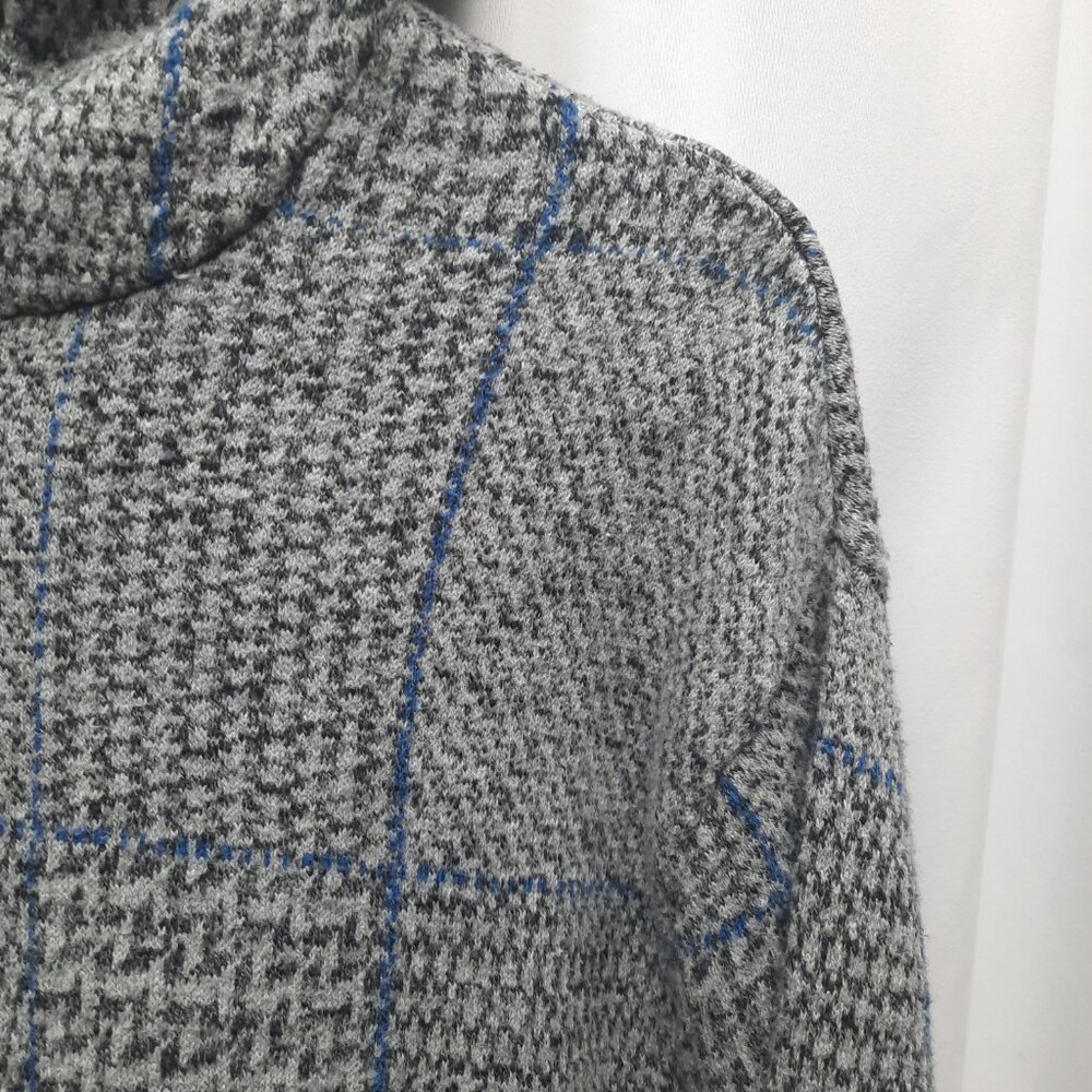 American Eagle Men's Textured Knit Plaid Hoodie Cotton Gray & Blue - Size XL - Picture 2 of 11